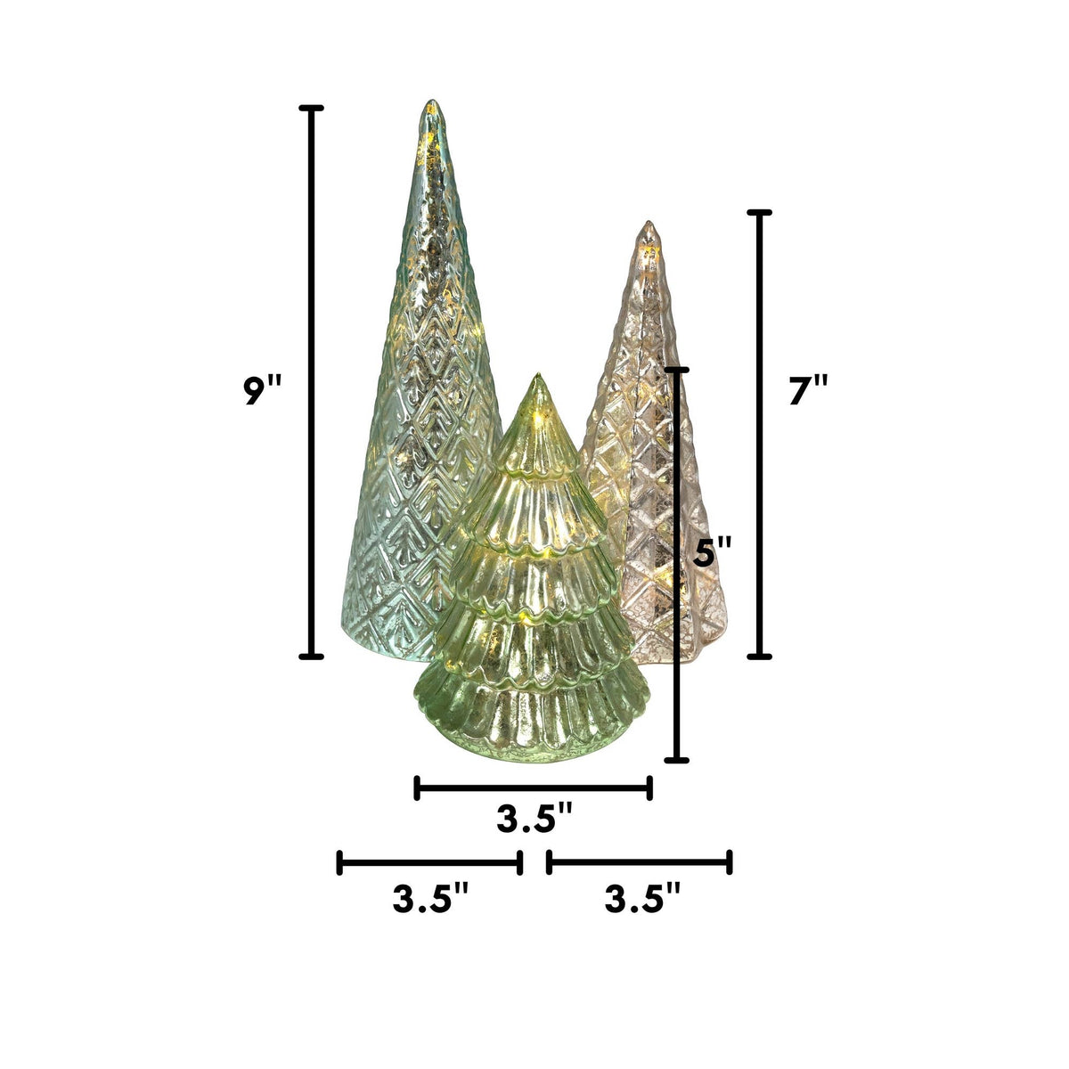 
                  
                    Battery-Operated Green & Silver Glass Trees, Set of 3 - Curated Home Decor
                  
                