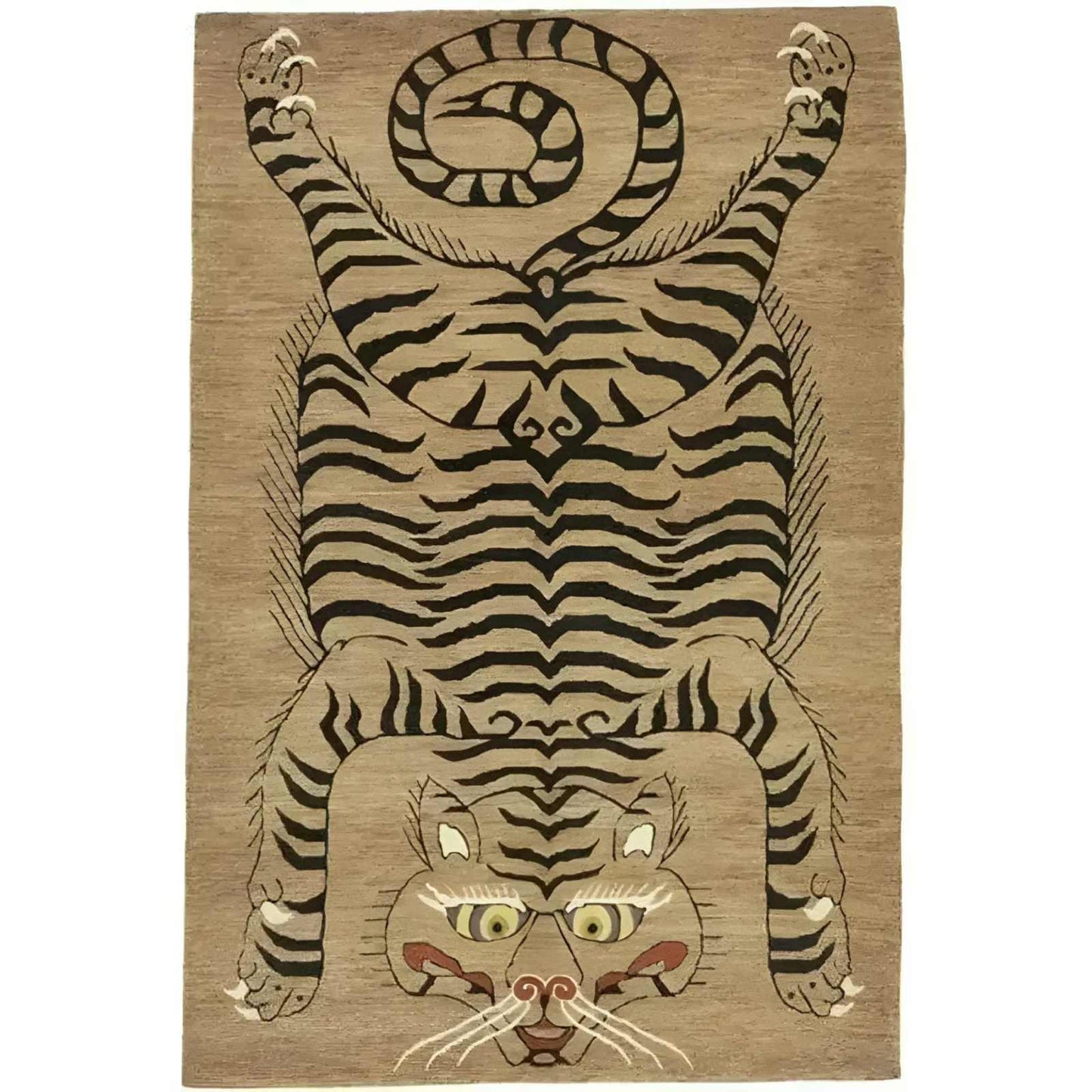 Tanned Jungle Cat Rug hand tufted wool with vibrant jungle cat design and eco-friendly dyes