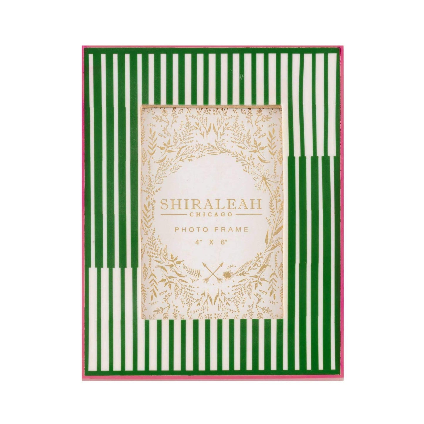 VIVA 4" x 6" PICTURE FRAME with green and white striped resin design by Shiraleah