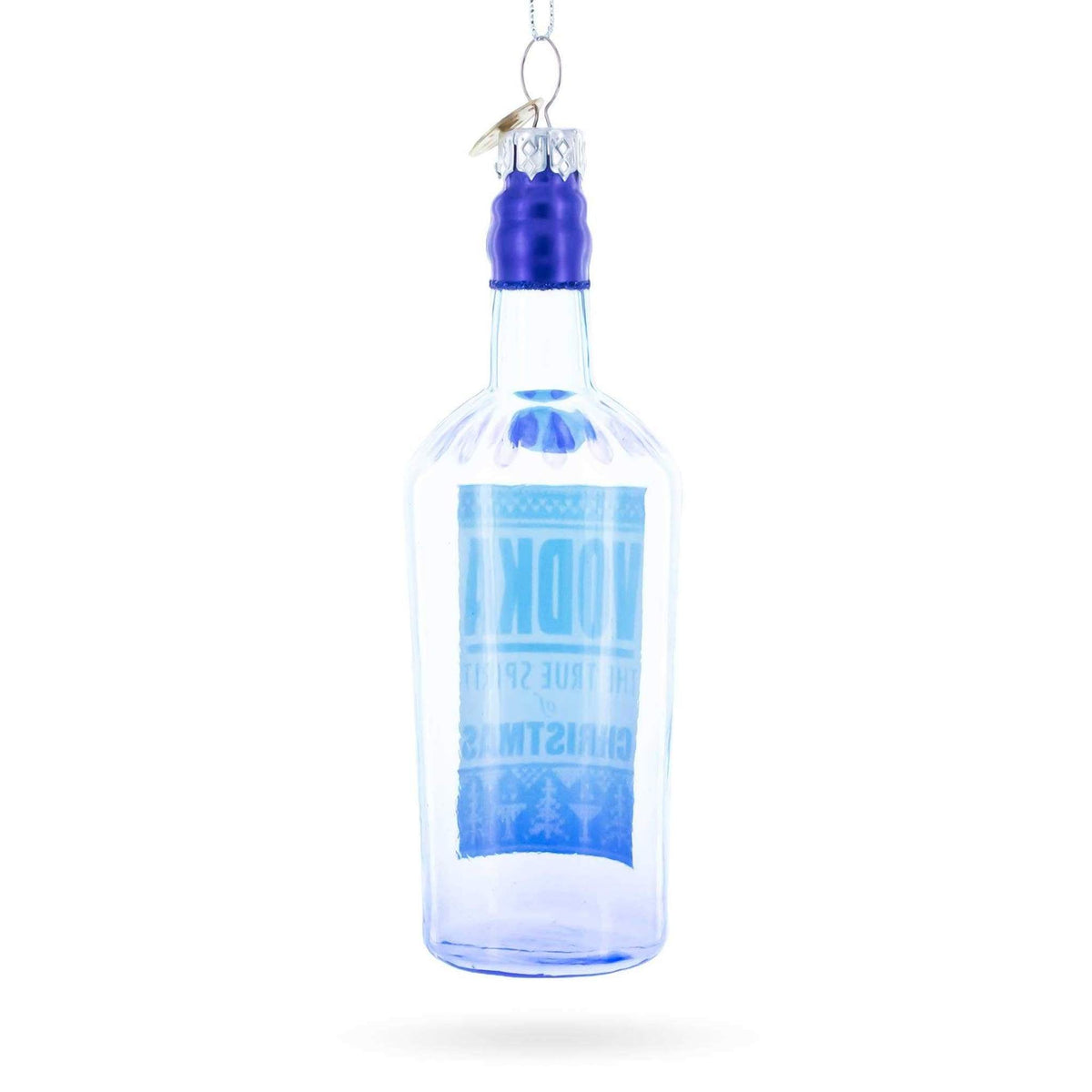
                  
                    Hand-painted vodka bottle glass ornament with hanging cord for holiday decor
                  
                