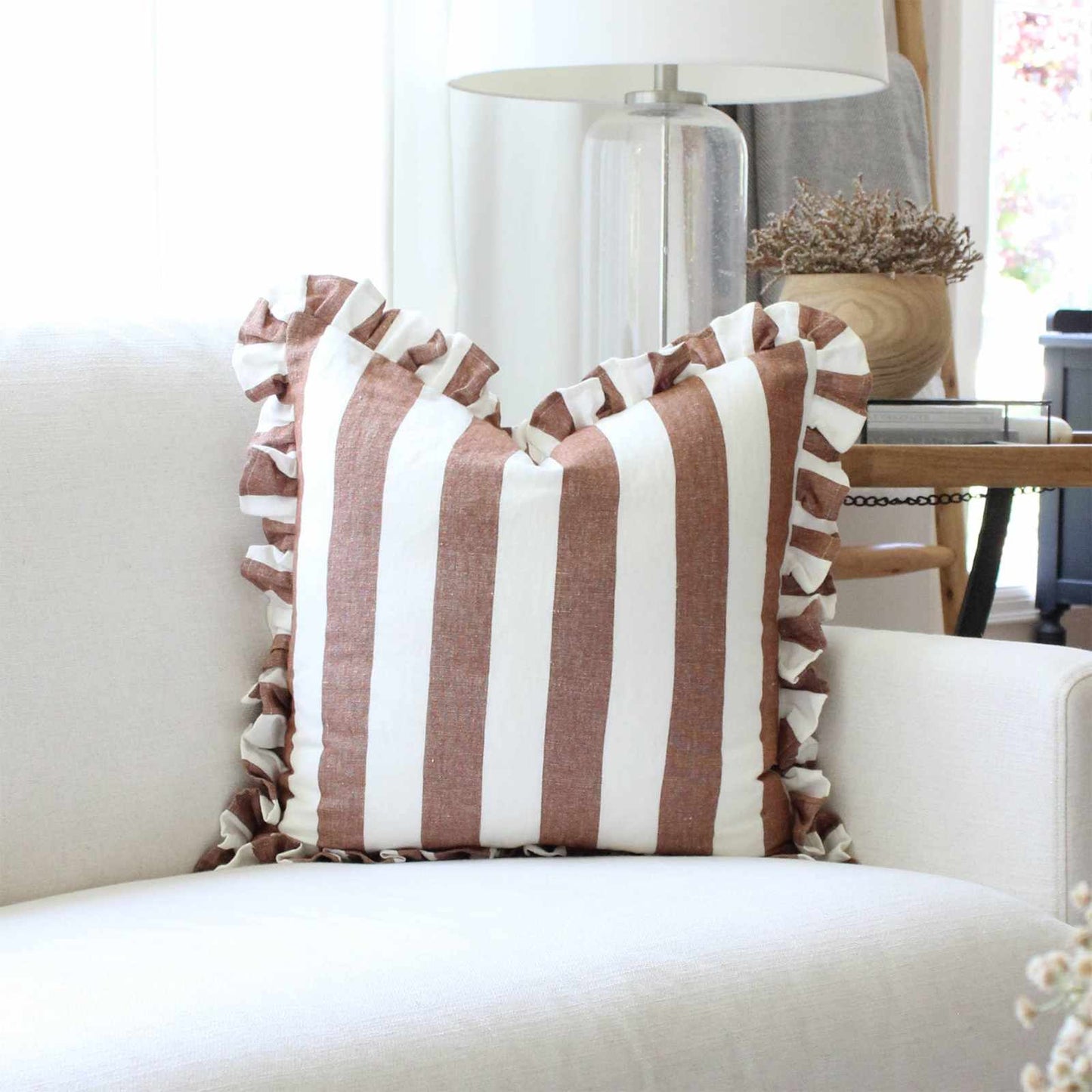 
                  
                    Rust Ruffled Cabana Stripe Pillow Cover - Curated Home Decor
                  
                