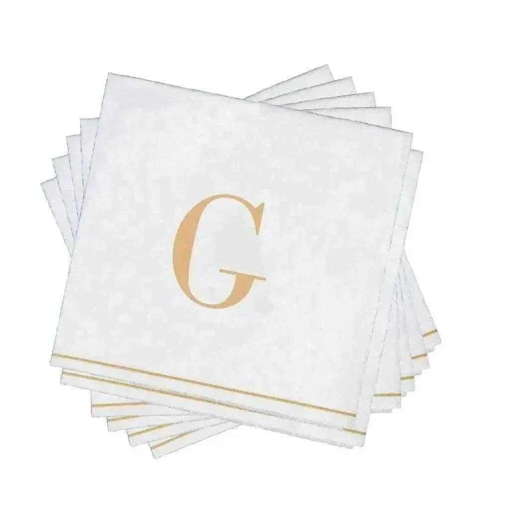 G Gold Monogram Cocktail Paper Napkins 5"x5"