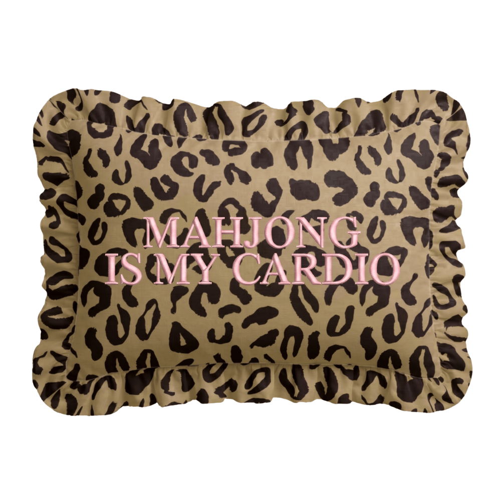 "Mahj Cardio" Ruffled Embroidered Pillow - Curated Home Decor