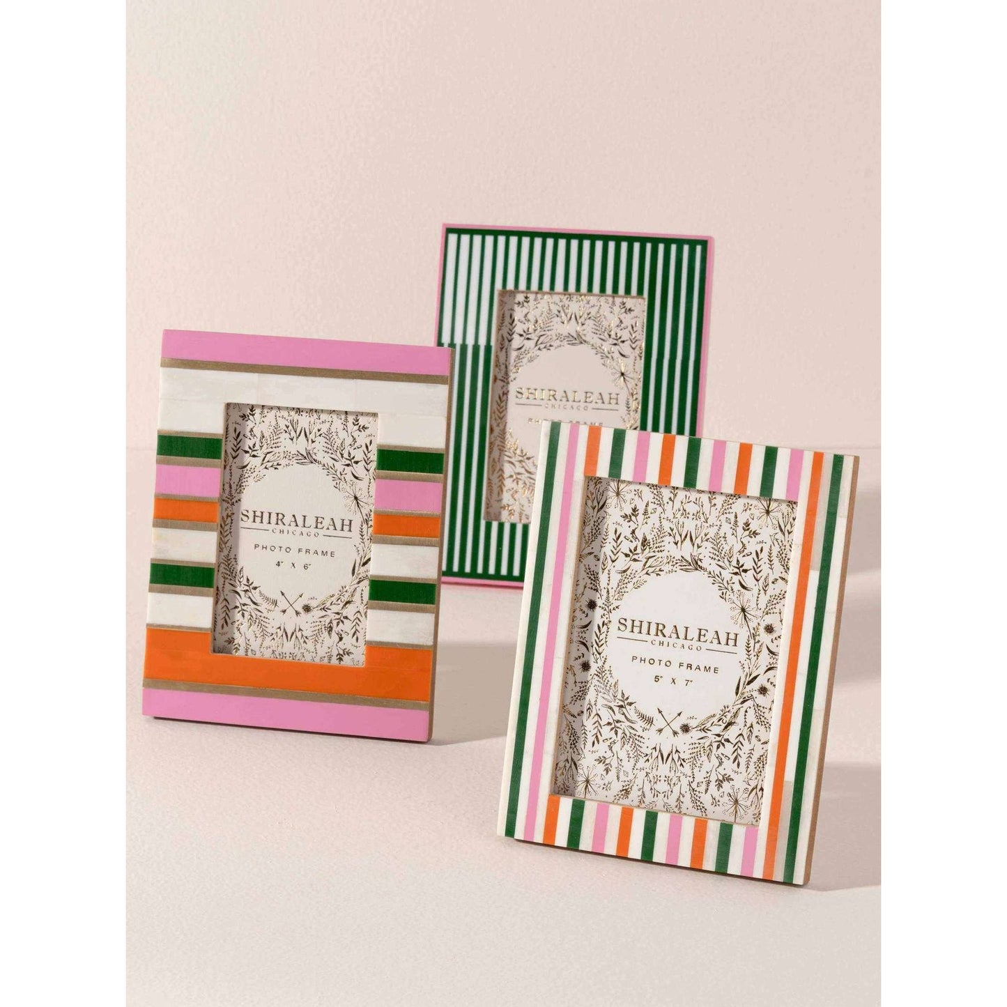 VIVA 4" x 6" picture frames with colorful striped resin design by Shiraleah for photos