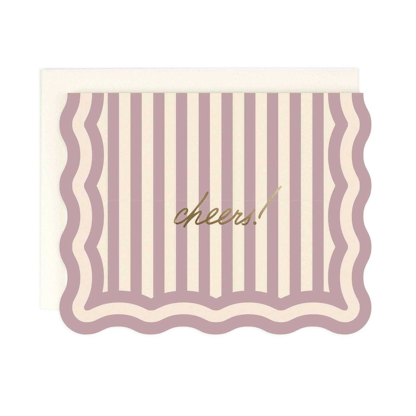 Cheers! Striped elegant die-cut folded card with gold foil accents and coordinating envelope