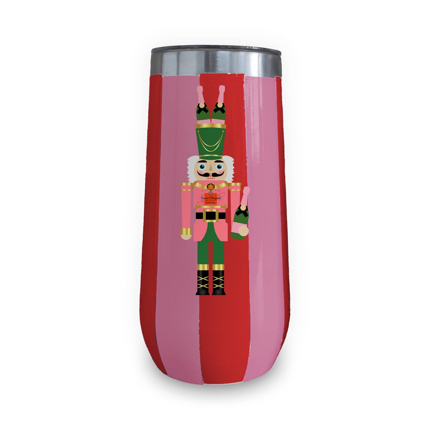 Insulated champagne tumbler with nutcracker design for eco-friendly beverage use