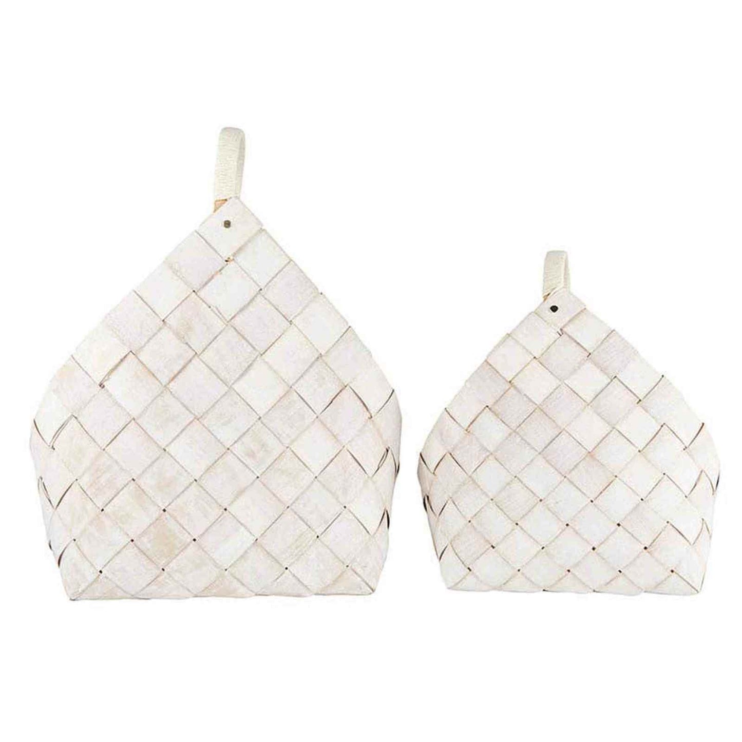 Set of two handcrafted nested wood fiber baskets in warm white for versatile storage and decor