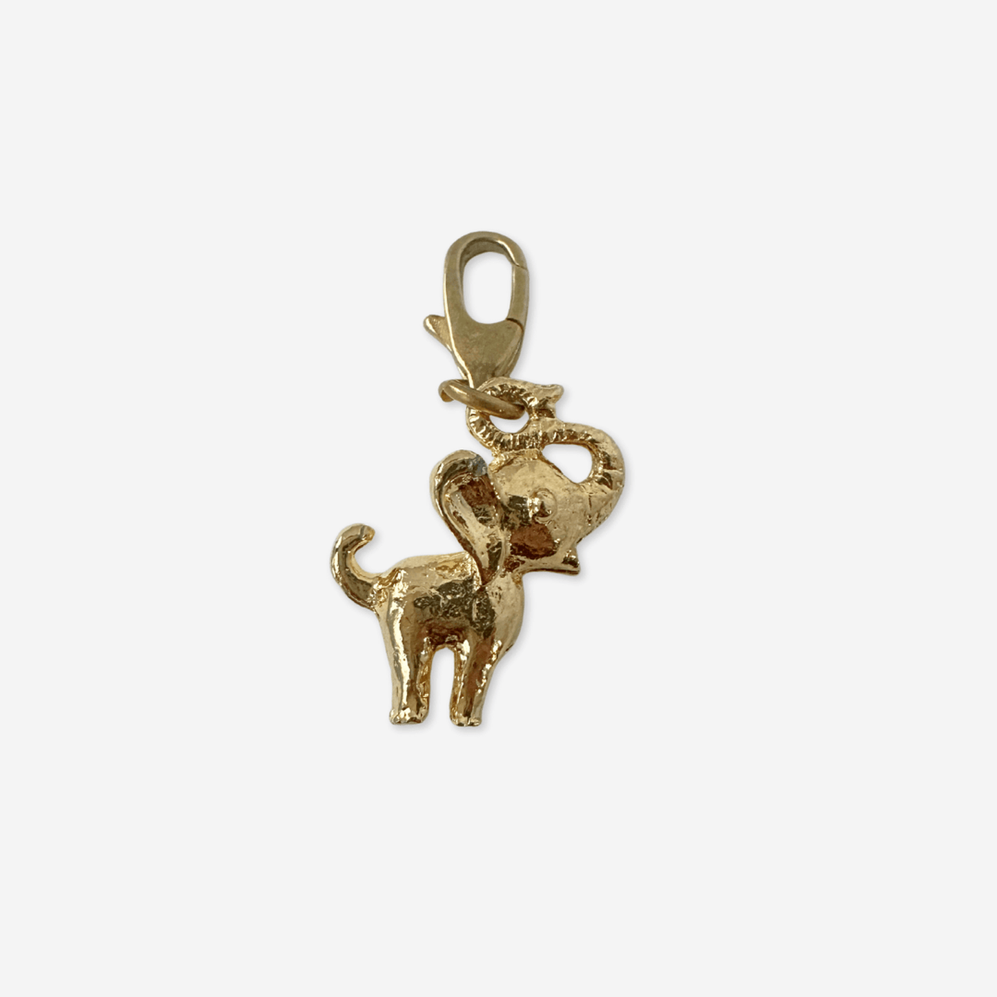Vintage gold tone small elephant charm pendant with brass clasp