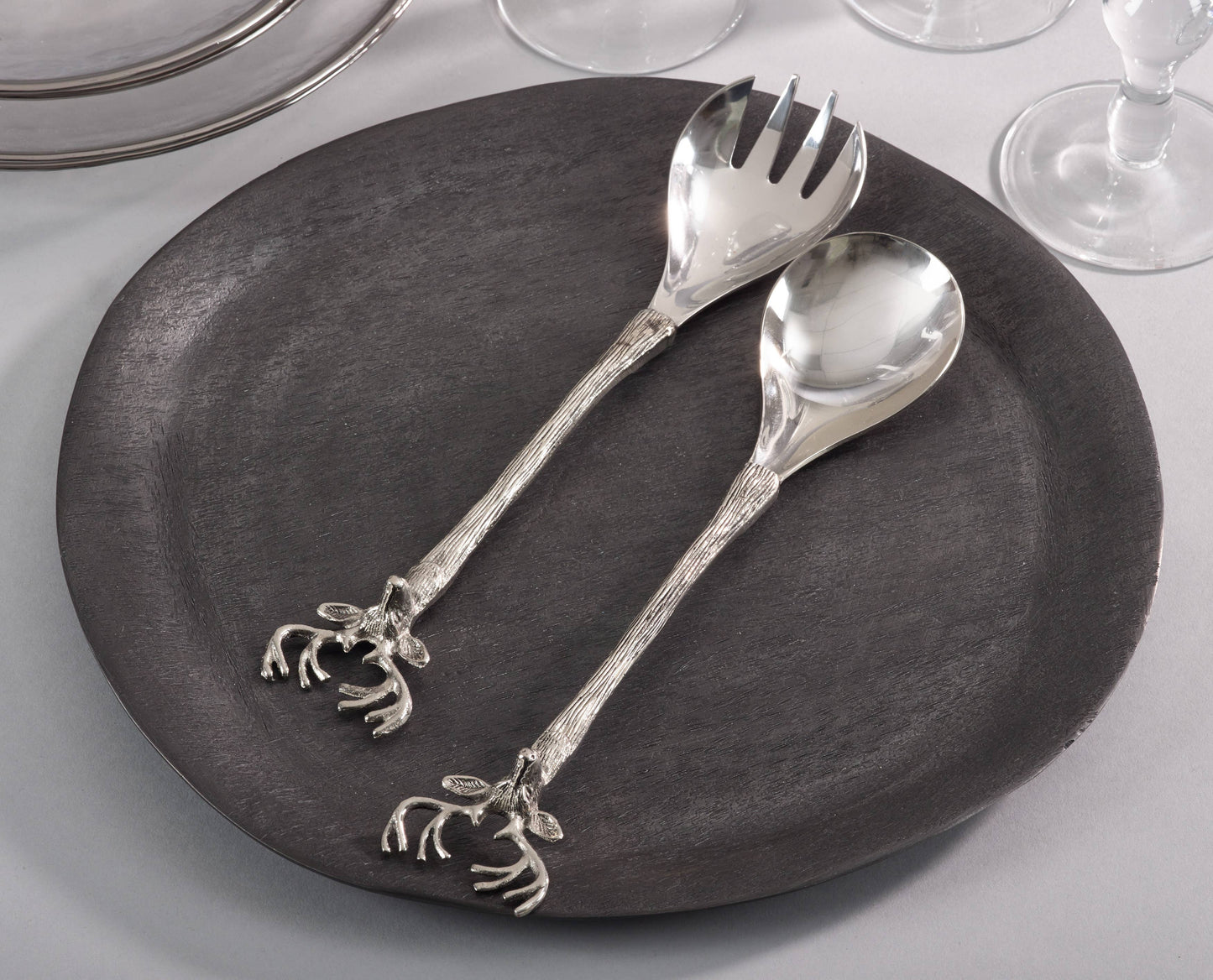 Silver Reindeer Salad Servers, Set of 2 - Curated Home Decor