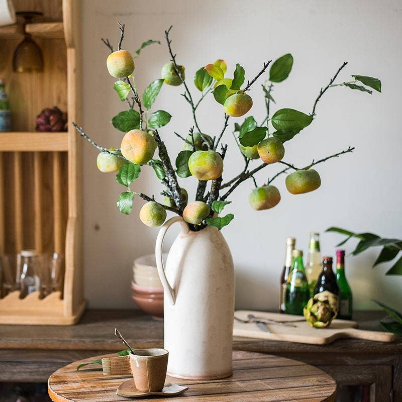 Artificial Green Persimmon Fruit Stem 31" Tall: Three Stems - Curated Home Decor