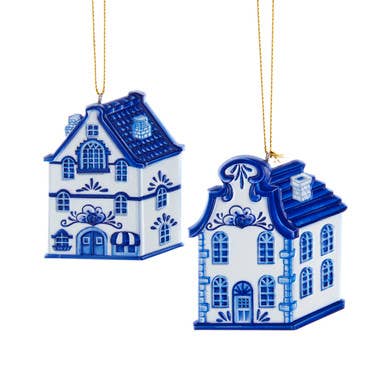 Blue & White House Ornament | Sold Individually - Curated Home Decor