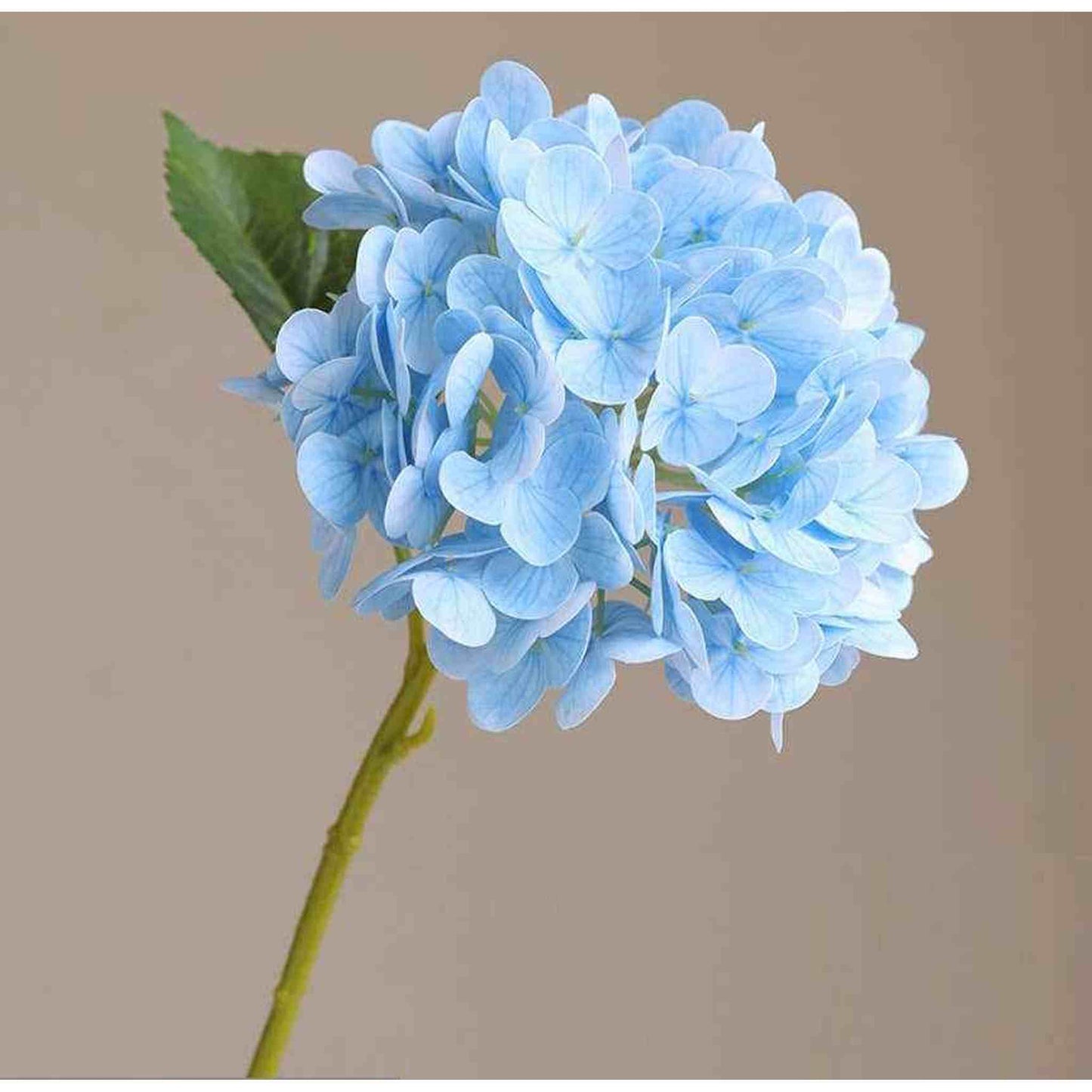 Blue 12.5" Real Touch lifelike hydrangea with 6-inch soft blue bloom and flexible stem