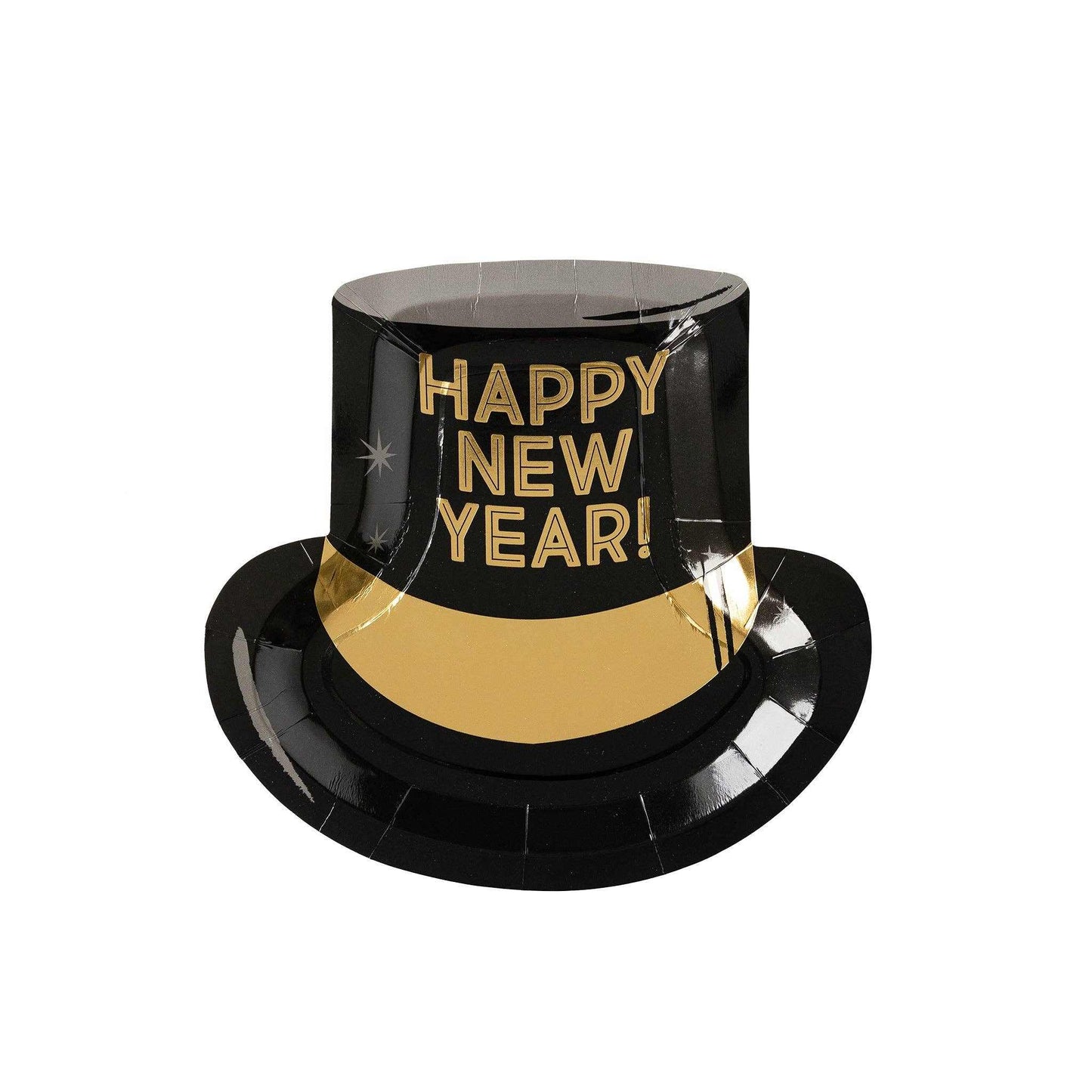 Happy New Year Hat shaped disposable paper plate with gold foil accents