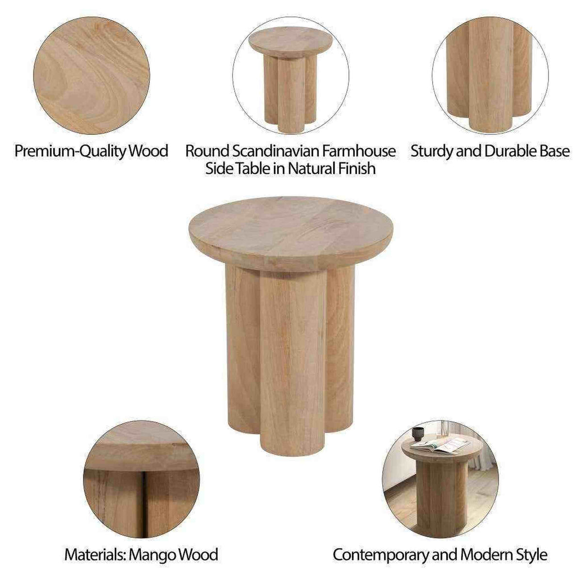 
                  
                    18 In. Natural Wood Scandinavian Farmhouse Side Table - Curated Home Decor
                  
                
