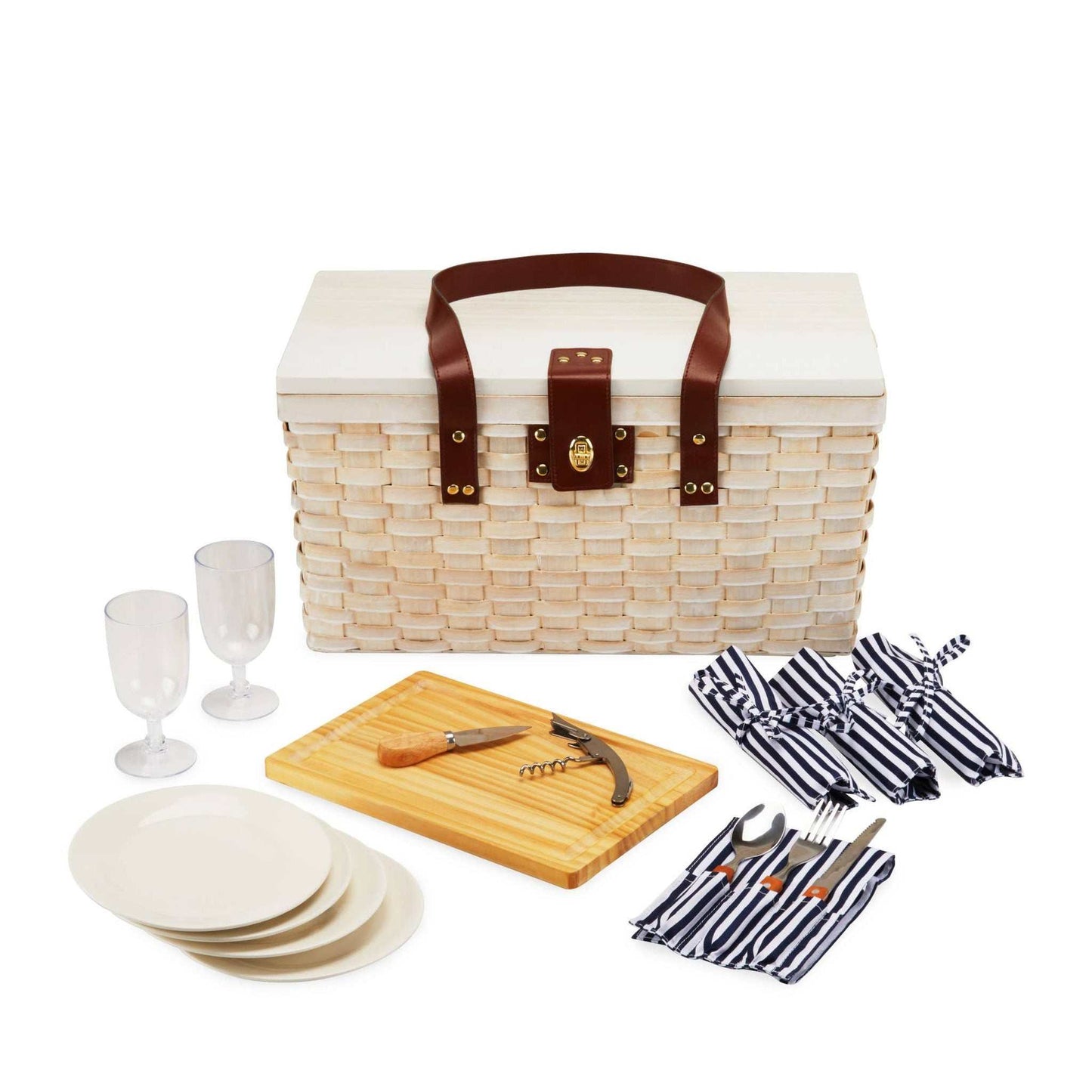 
                  
                    Tahoe Picnic Basket Set for Four in Cream - Curated Home Decor
                  
                