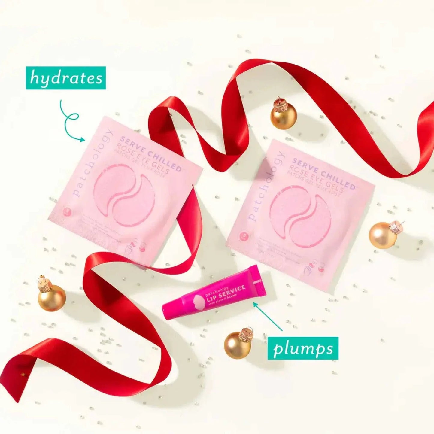 Under The Mistletoe holiday eye gels and lip gloss gift set with hydrating and plumping benefits