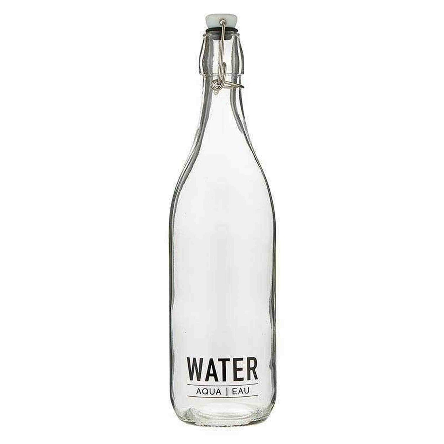Clear glass swing top water bottle with airtight rubber gasket closure, 12.5-inch height for fresh water storage