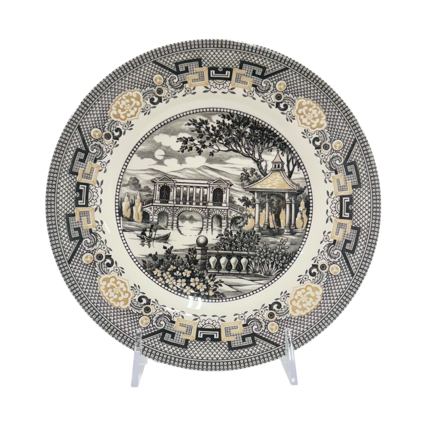 Royal Stafford Willow Black & Gold Salad Plates – Set of 4, Made in England - Curated Home Decor