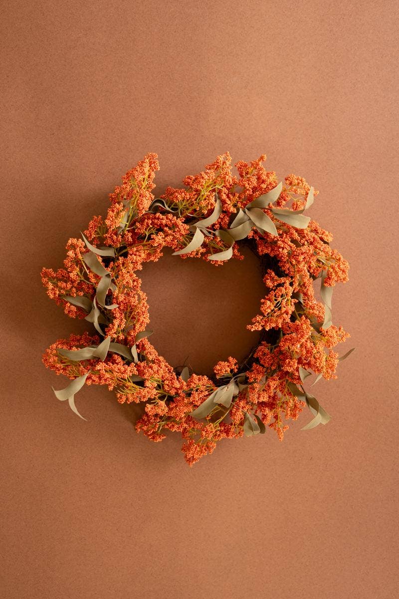 Botanica Orange Berry Wreath, 16" - Curated Home Decor