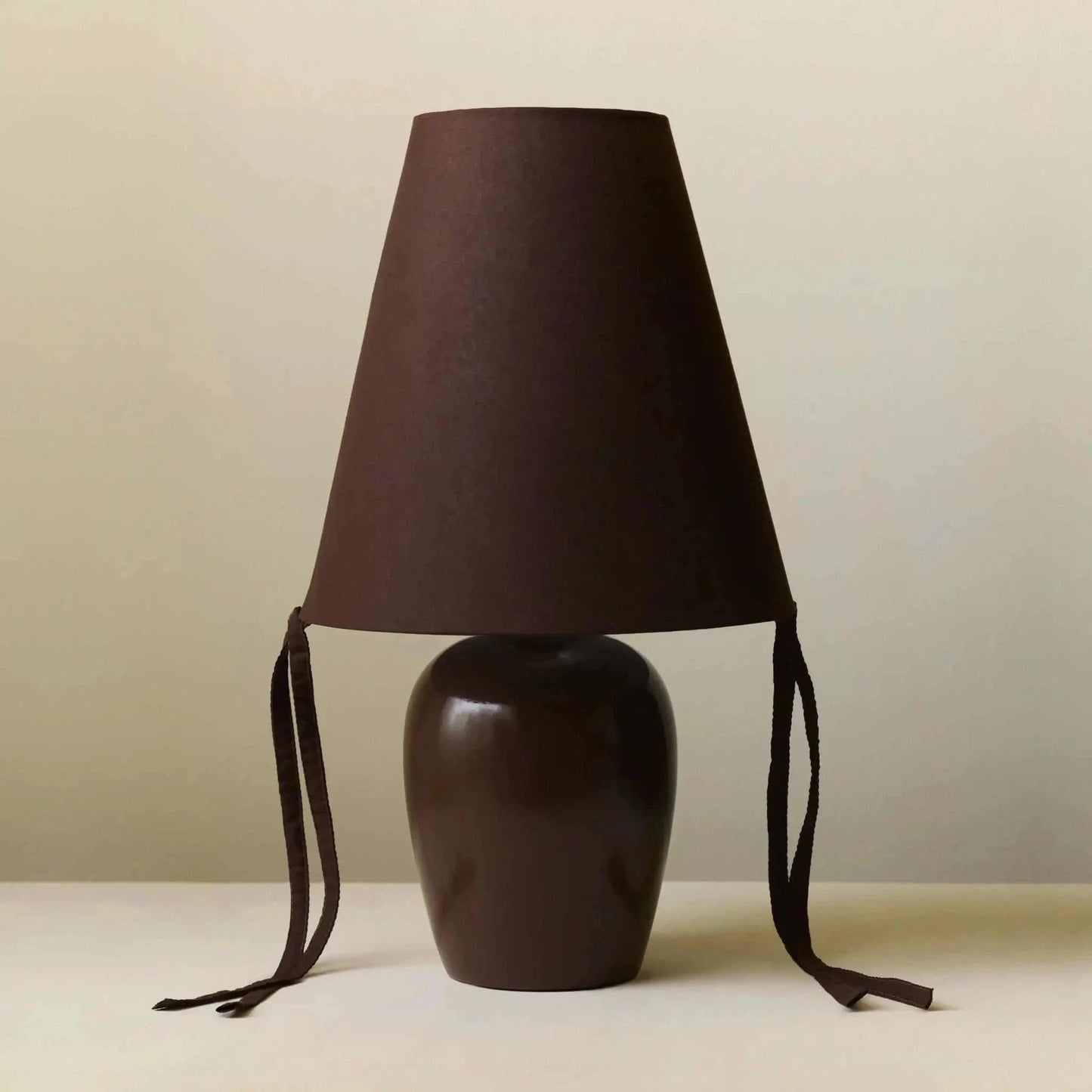 Appenzell Grande Atelier table lamp with sculptural brown base and conical shade, nylon cord, ideal for home decor
