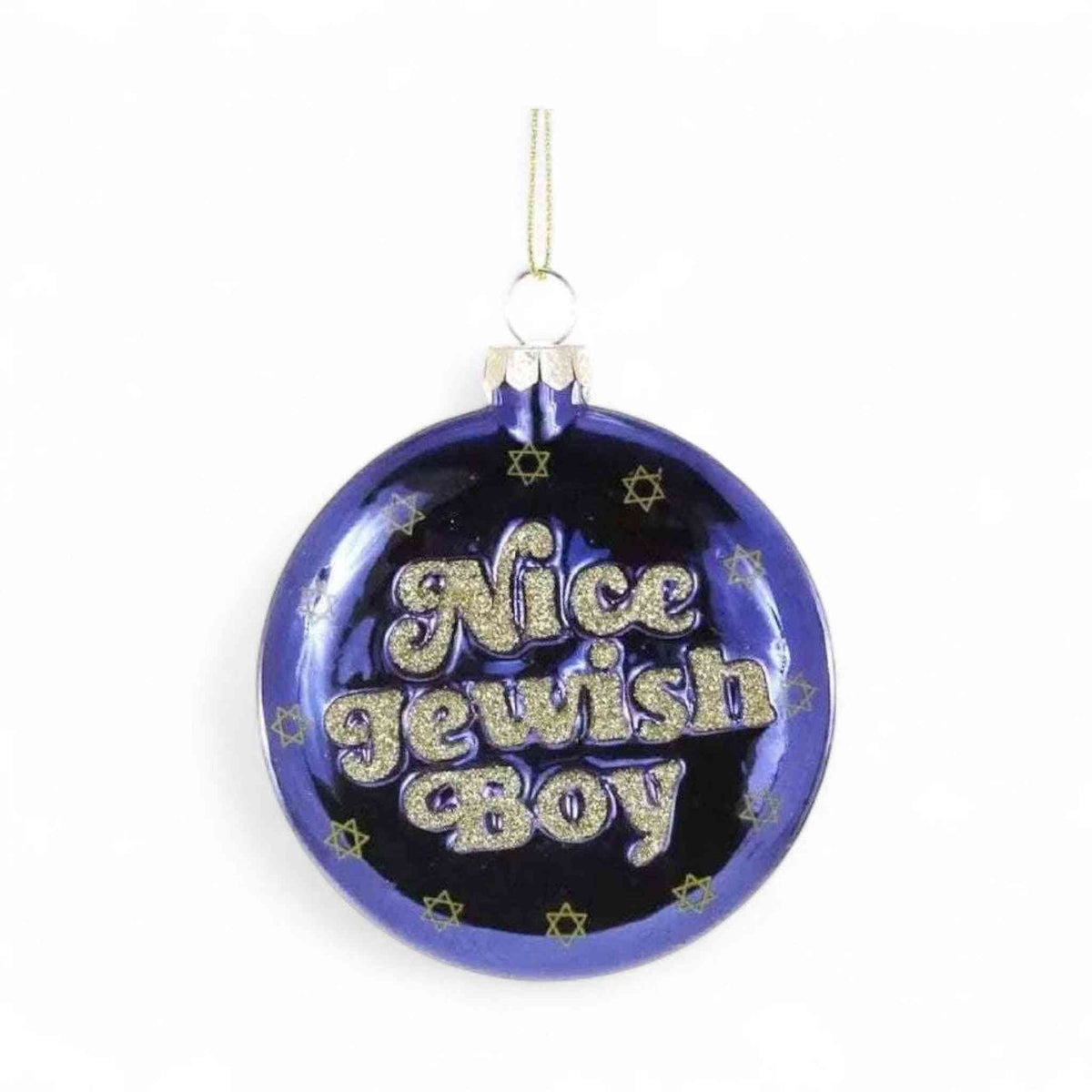 Glass Nice Jewish Boy Ornament with glitter accents and Star of David design for Hanukkah decoration