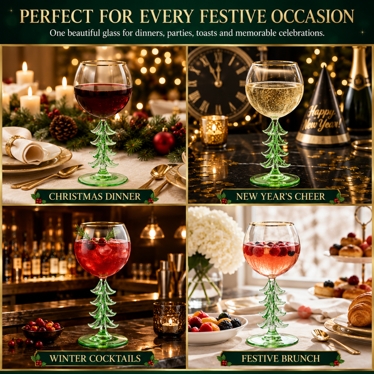 
                  
                    Christmas Tree Stemmed Wine Glass, Green, 12 oz - Curated Home Decor
                  
                