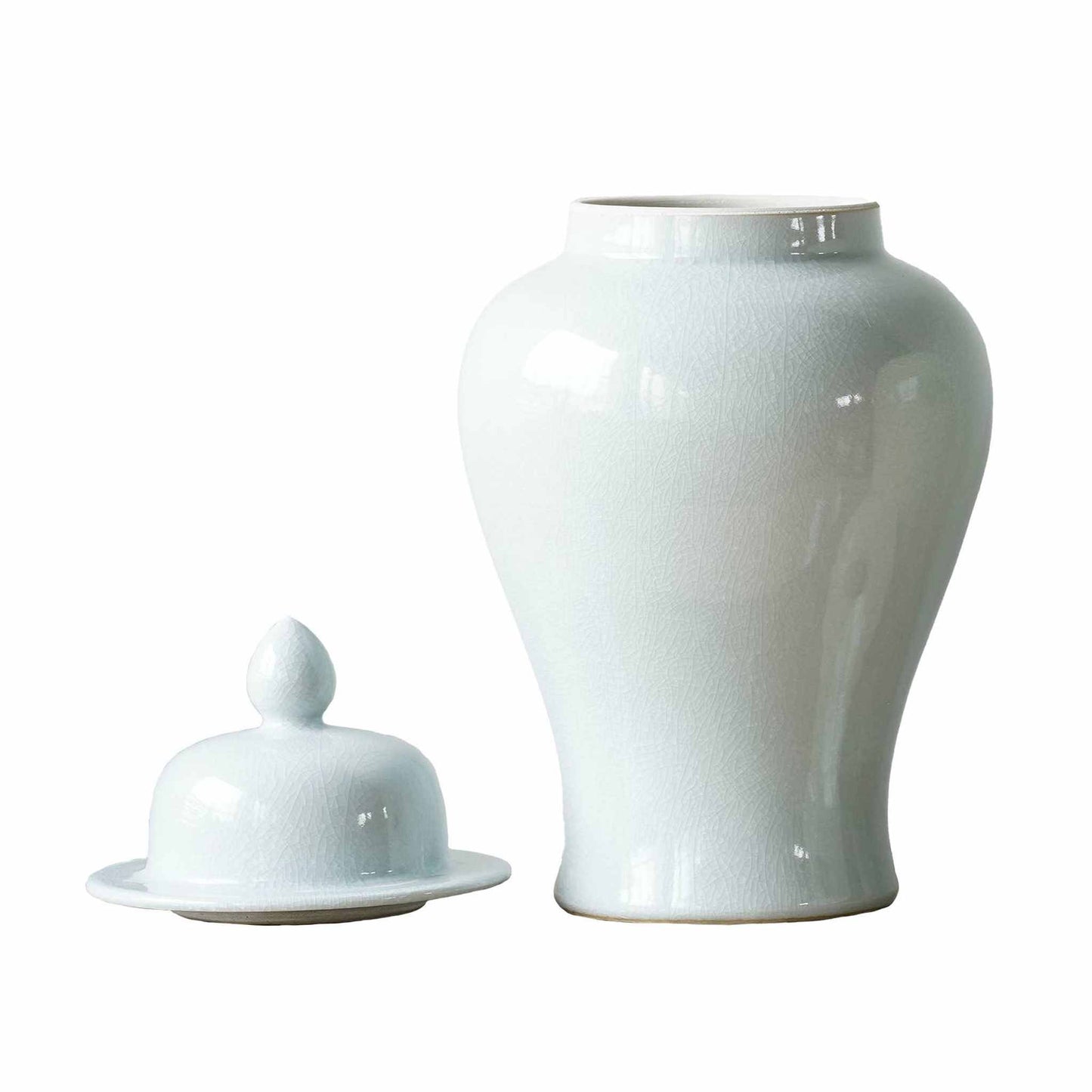 Jingdezhen porcelain crackle glaze white temple jar with lid