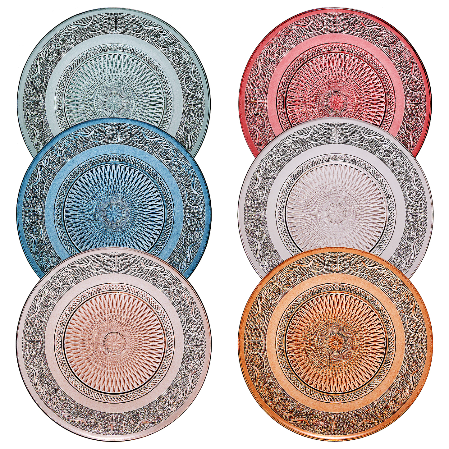 Vintage Crystal Colored Plates | Set of 6 Plates - Curated Home Decor