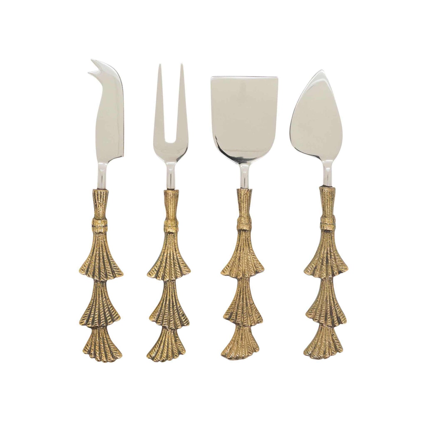 Gold Festive Tree Cheese Cutlery set with holiday tree motifs for elegant seasonal entertaining