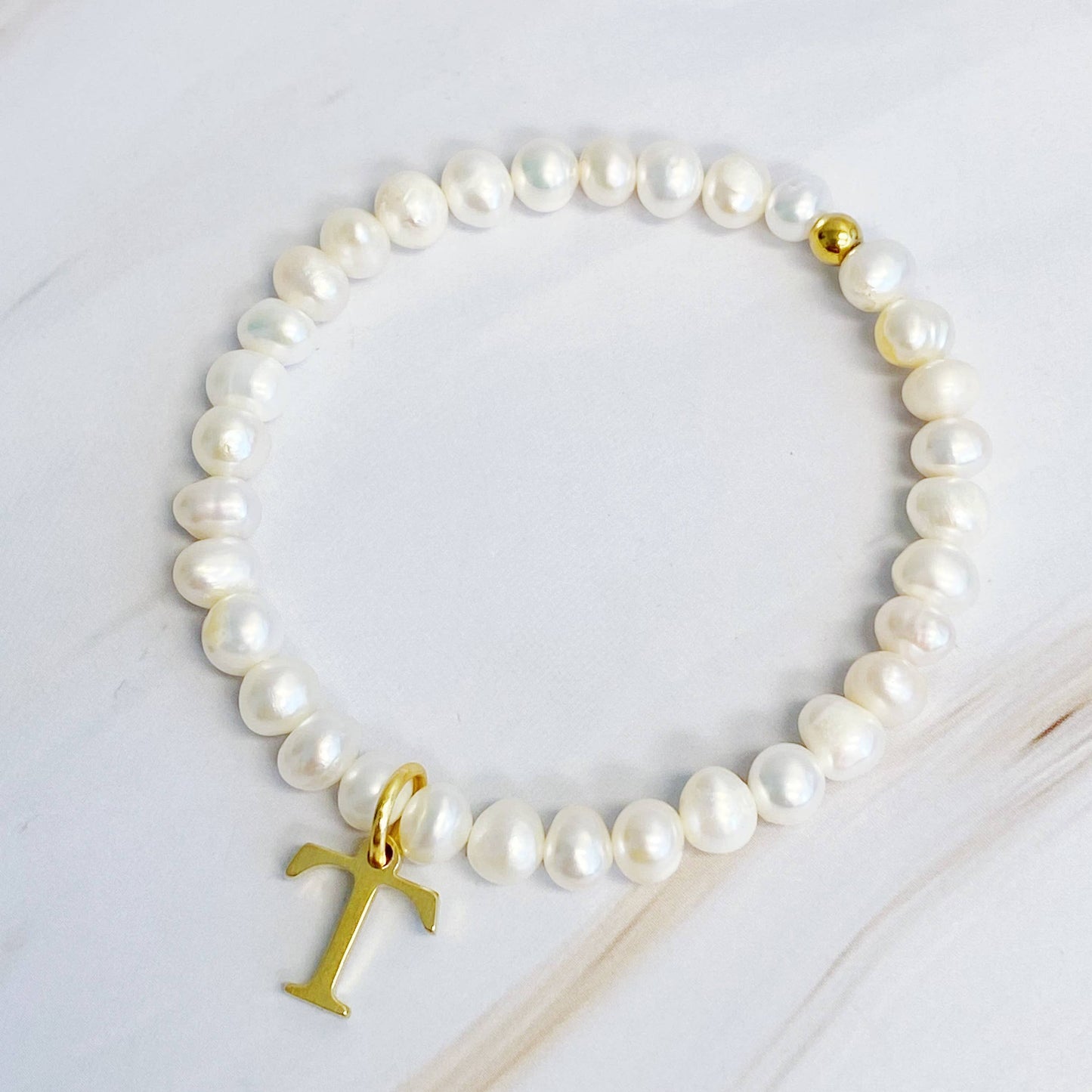 Freshwater Pearl Initial Charm Bracelet - Curated Home Decor