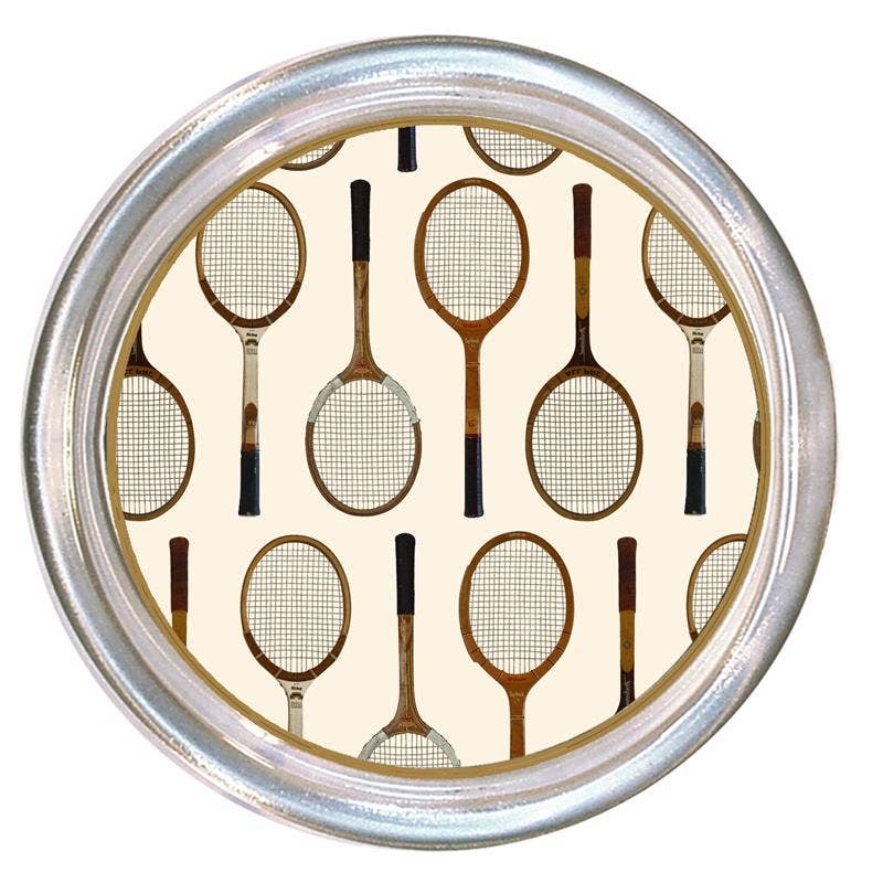 Antique Tennis Racket Pattern Ivory Coaster