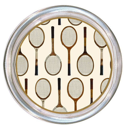 Antique Tennis Racket Pattern Ivory Coaster