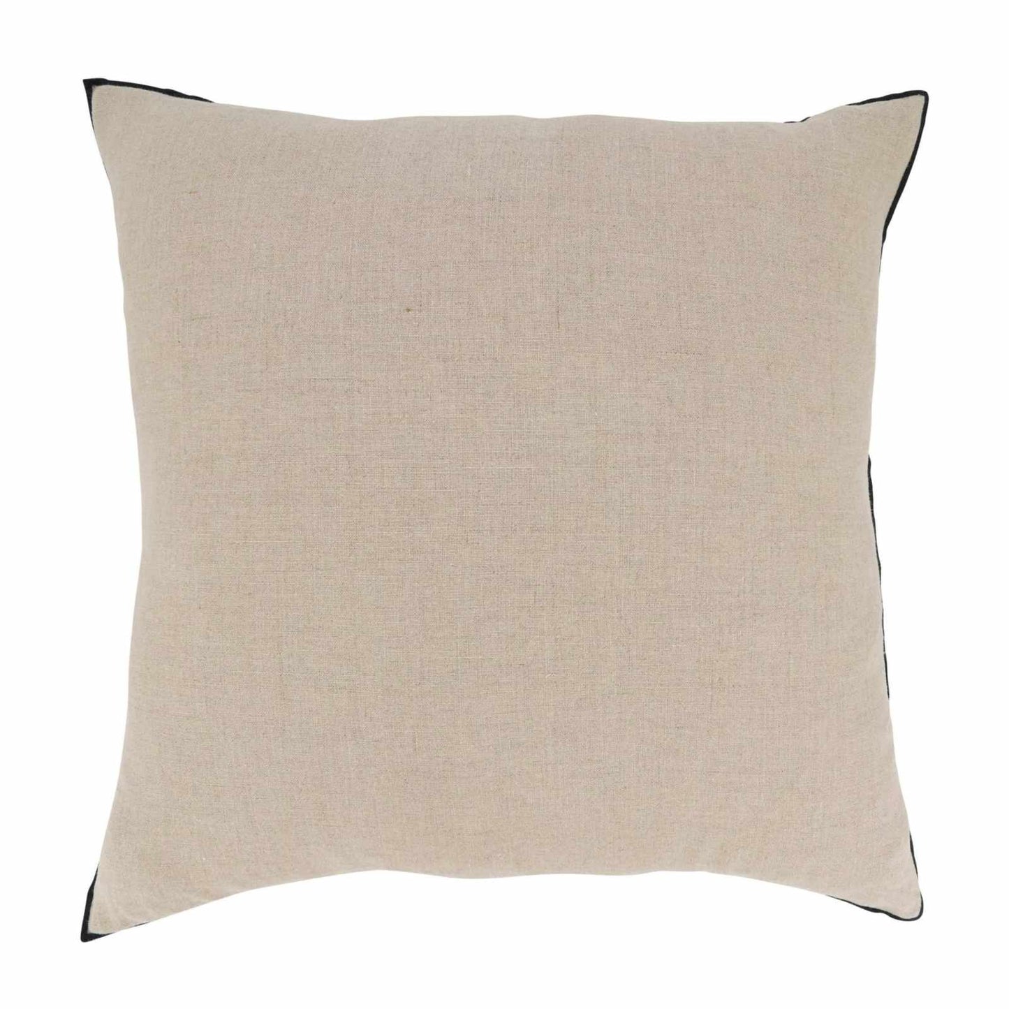 Black and natural stonewashed stitched edge throw pillow, 20-inch down filled linen accent cushion