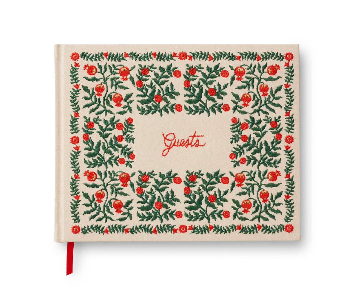 Christmastide Pomegranate Embroidered Fabric Guest Book - Curated Home Decor