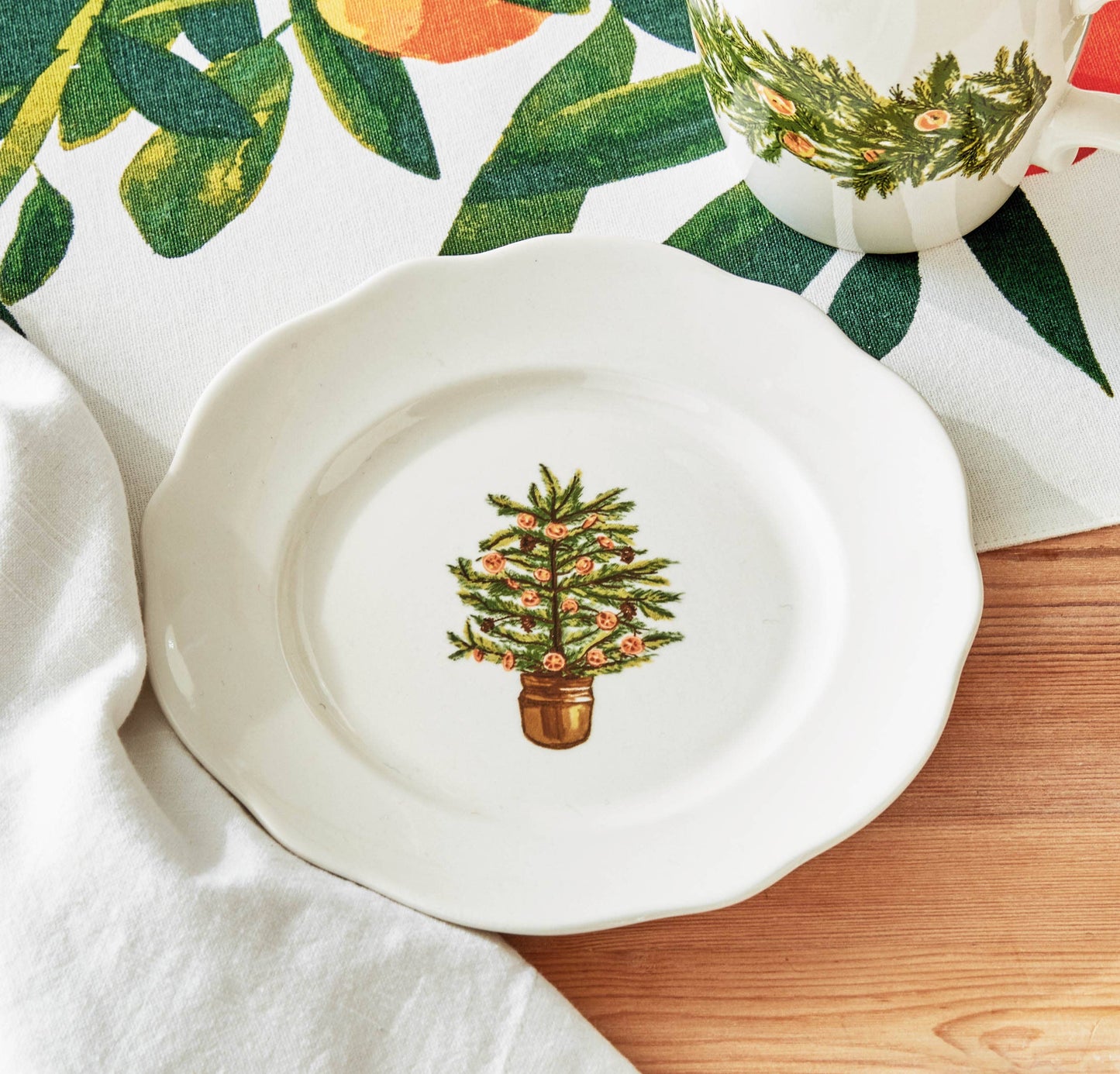 Fall/Harvest Citrus Tree Appetizer Plate: Multi / Stoneware / Dishwasher safe. may get hot in microwave. - Curated Home Decor