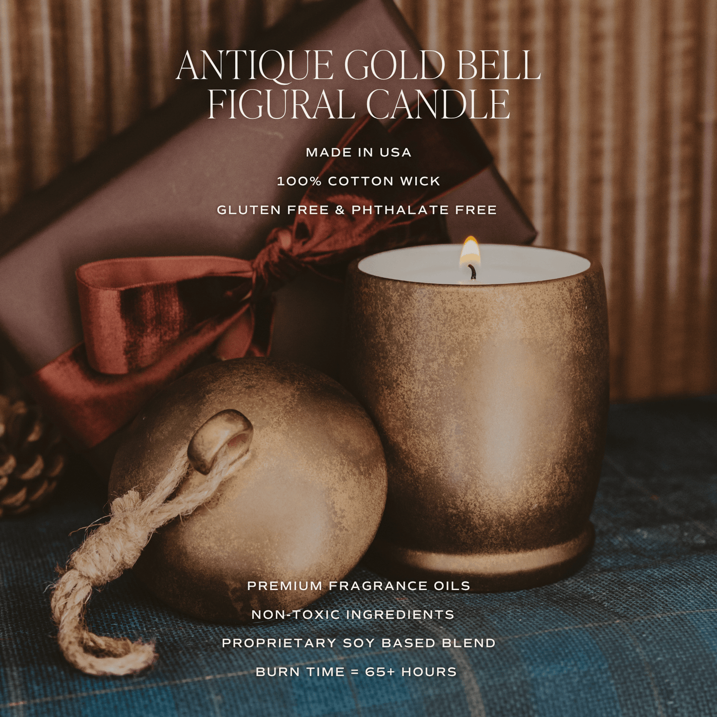 
                  
                    Holiday Soy Candle – 13.5 oz Antique Gold Bell Jar - Curated Home Decor
                  
                
