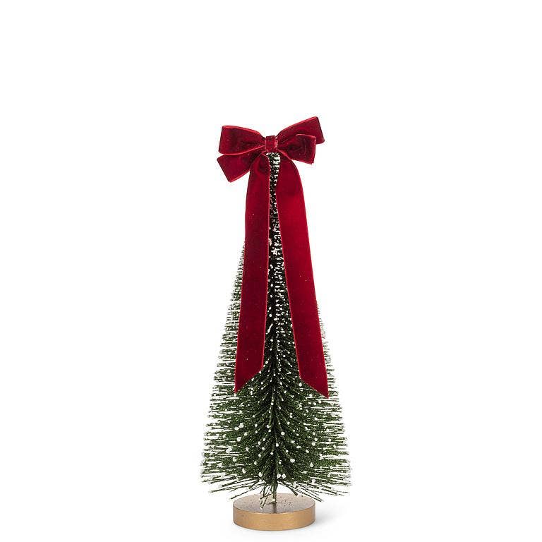 Small glitter bottle-brush tree with velvet bow