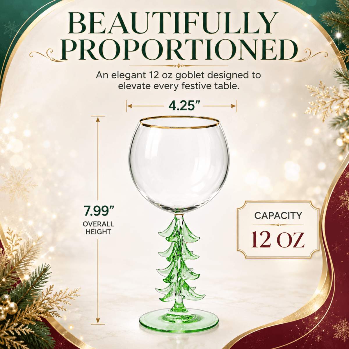 
                  
                    Christmas Tree Stemmed Wine Glass, Green, 12 oz - Curated Home Decor
                  
                