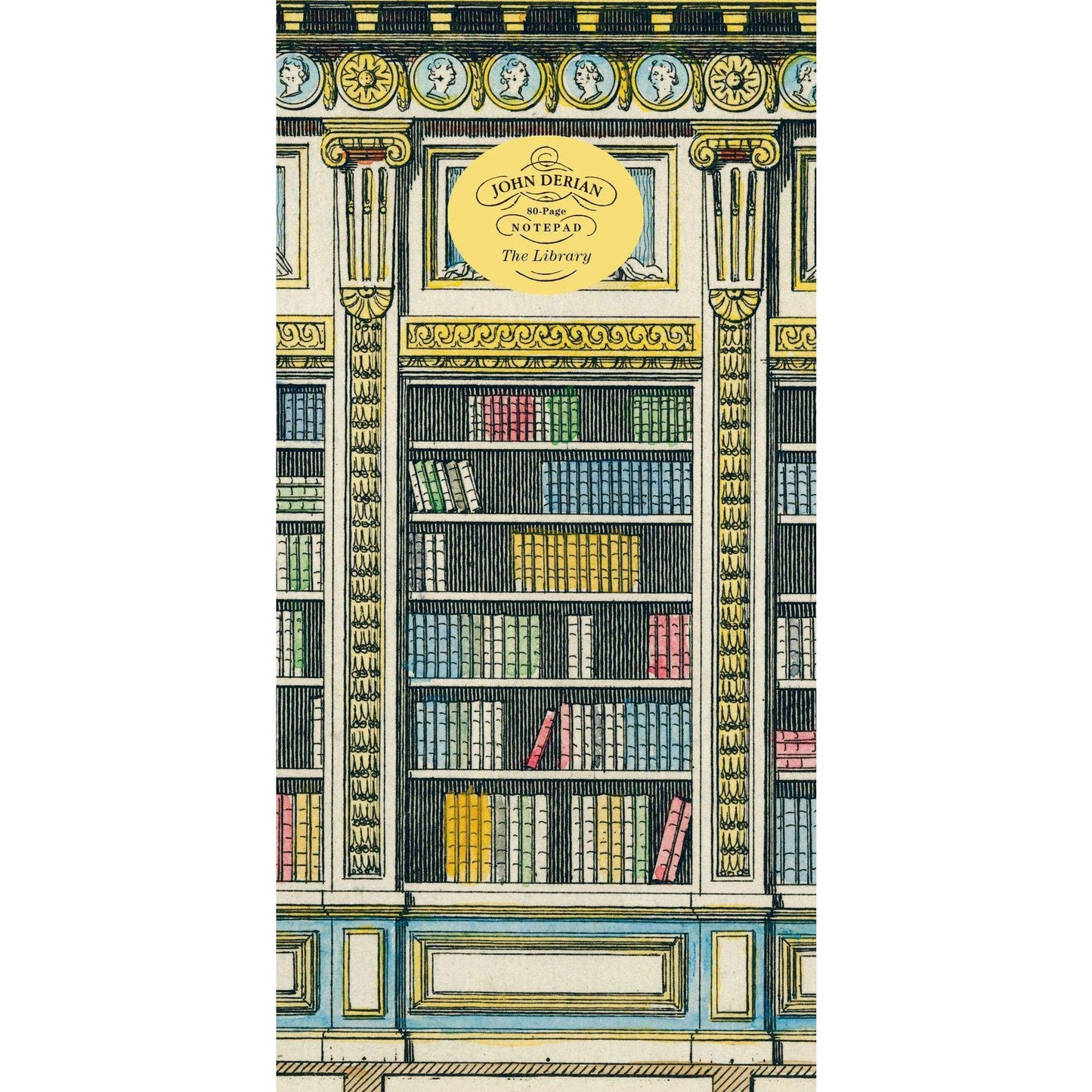 John Derian Paper Goods The Library Notepad with vintage bookcase design and 80 tear-off pages