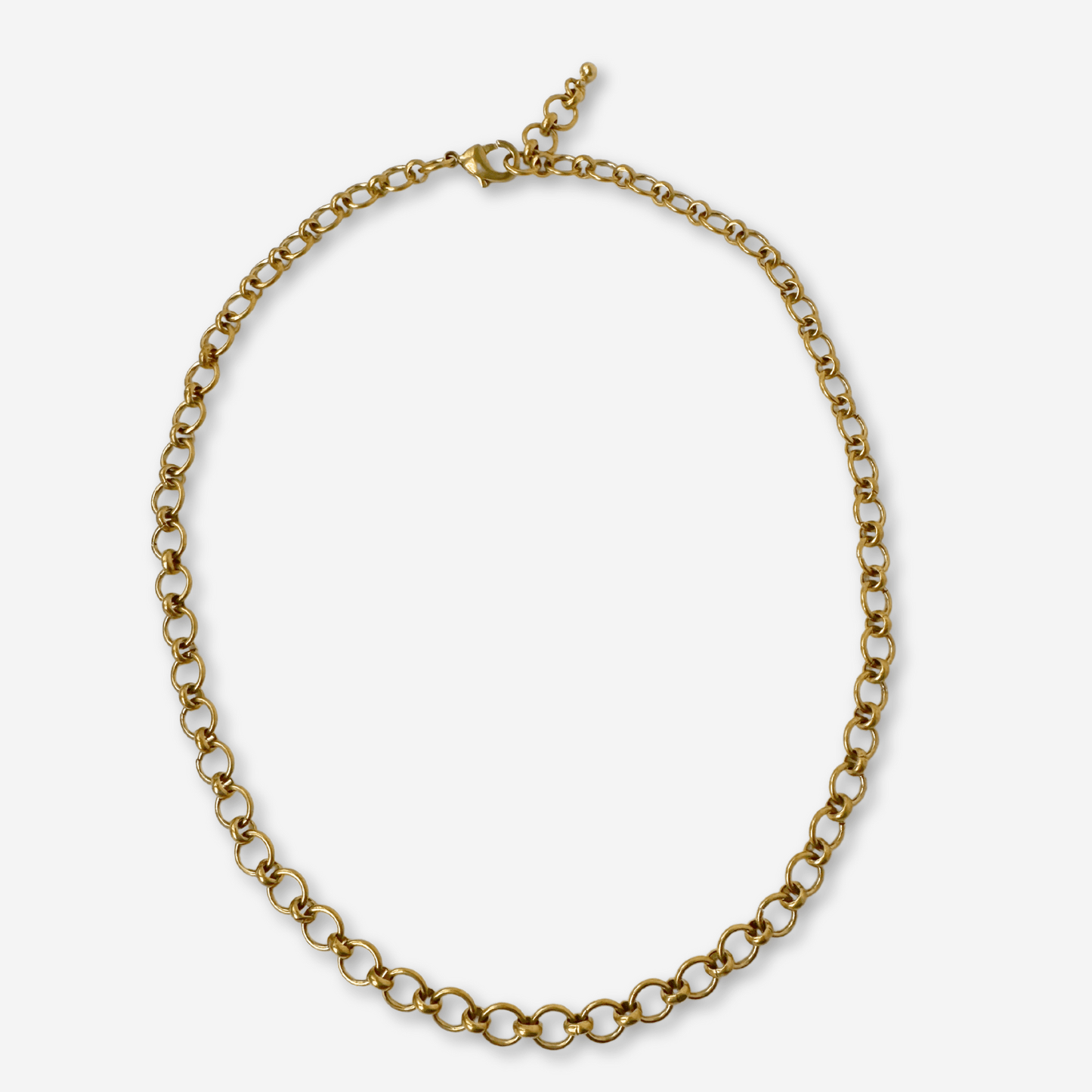 Plain raw brass 18-inch circle link chain necklace with lobster claw clasp