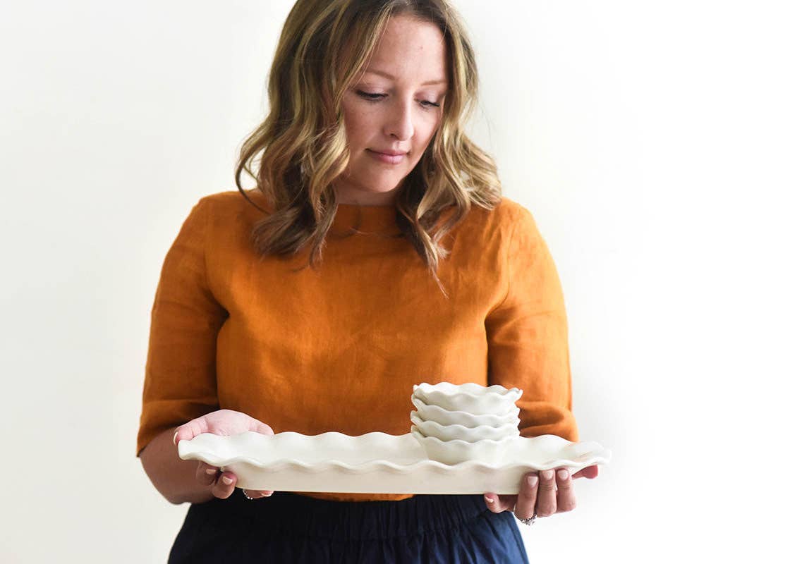 Signature White Ruffle Skinny Tray - Curated Home Decor
