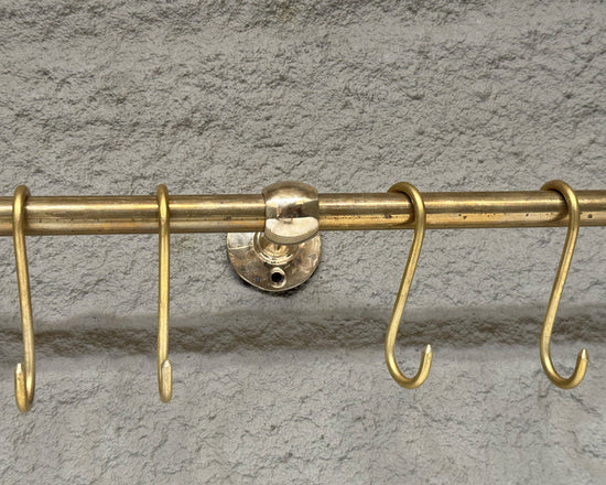 Unlacquered Brass Wall Mounted Pot Rack With Hooks - Curated Home Decor