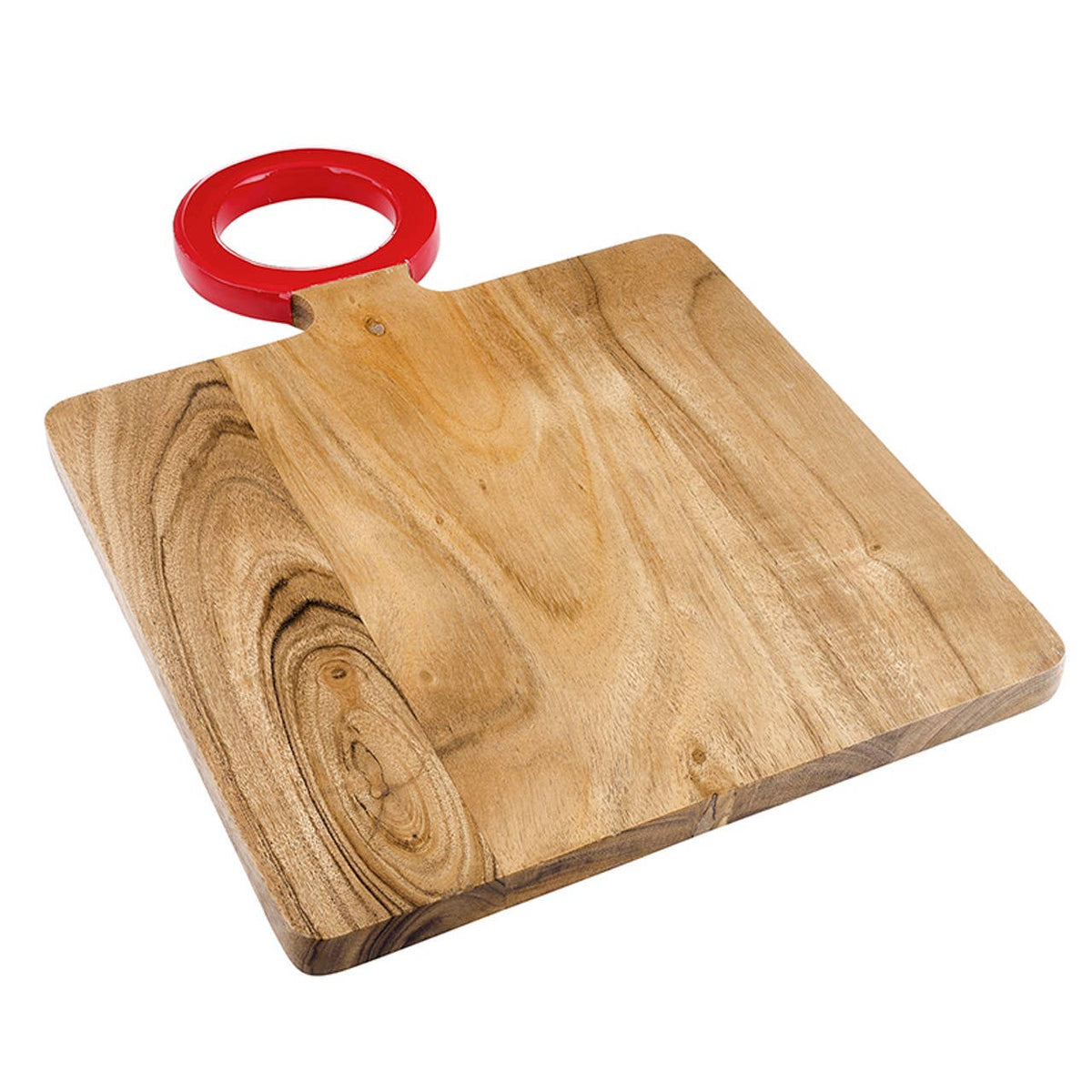 
                  
                    Small Acacia Wood Serving Board with Red Enamel Handle - Curated Home Decor
                  
                