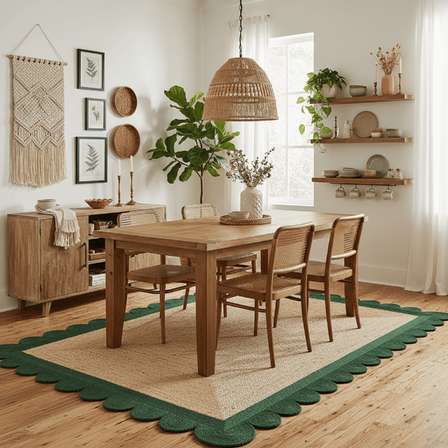 
                  
                    Scalloped Green Border Braided Jute Rug – 5’ x 8’ - Curated Home Decor
                  
                