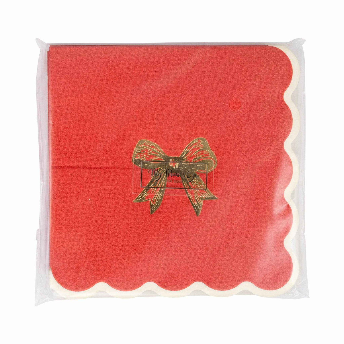 
                  
                    Red and gold bow cocktail napkins with gold-foil accent in 5x5 inch size, pack of 18 festive paper napkins
                  
                