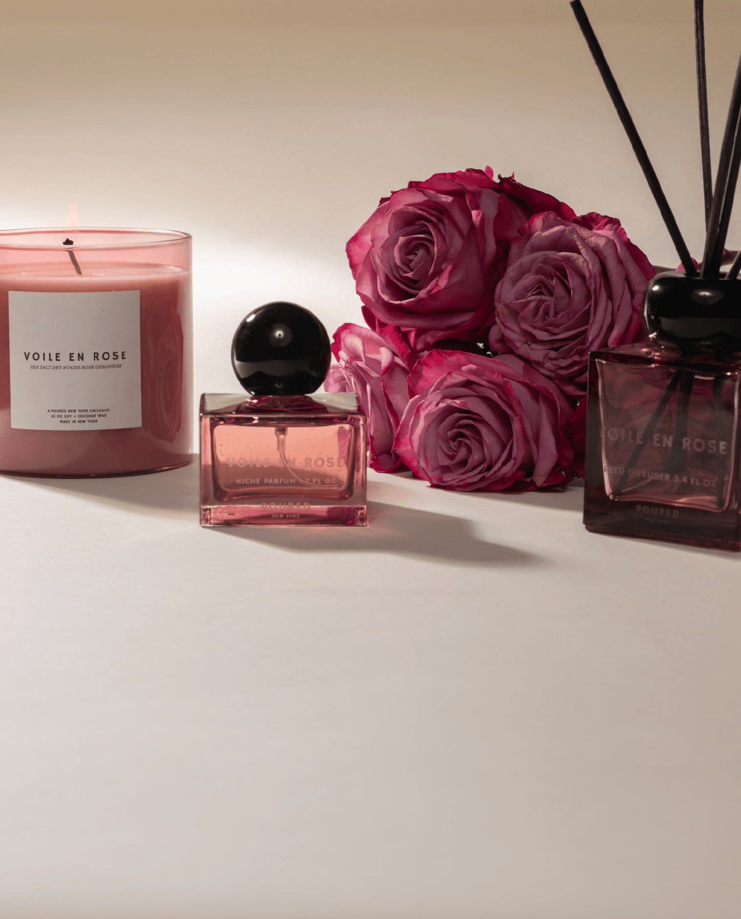 
                  
                    Voile en Rose | Poured New York: 10 OZ Soy Coconut Wax Candle - Curated Home Decor
                  
                