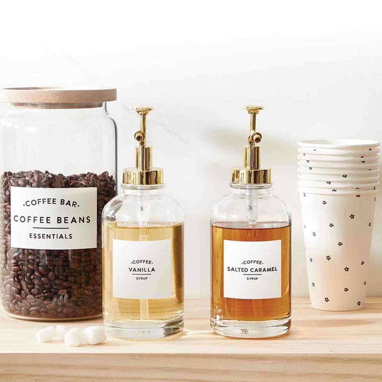 
                  
                    Glass with Gold Coffee Syrup Dispenser - Set of 2 - Curated Home Decor
                  
                