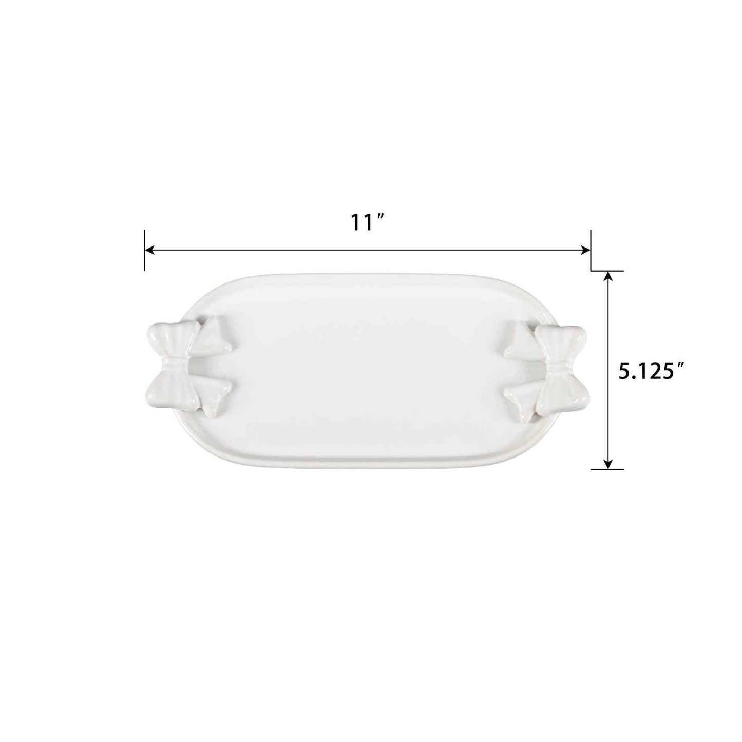 Glossy ivory-white ceramic bow trinket tray, 11.5" oval shape for organizing jewelry and essentials