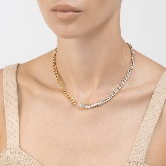 Mix Curb Chain and Baguette Tennis Necklace gold - Curated Home Decor