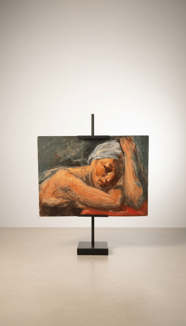Vintage Mid - Century Figurative Oil Painting on Board | Woman in Thought - Curated Home Decor